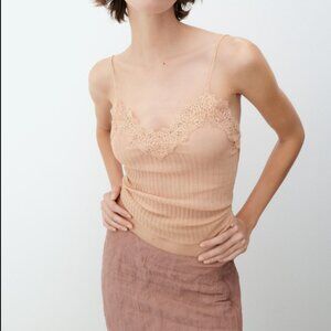 Zara - Fine Knit Lace Top - Woman - Peach NWT